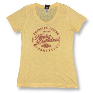 Y2K Vintage Butter Yellow Rhinestone Harley Davidson Short Sleeve Shirt